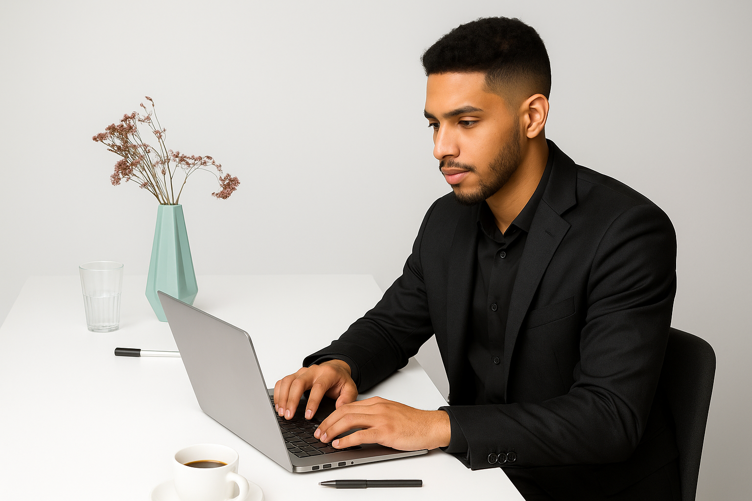 Saad Mosaif working on a laptop